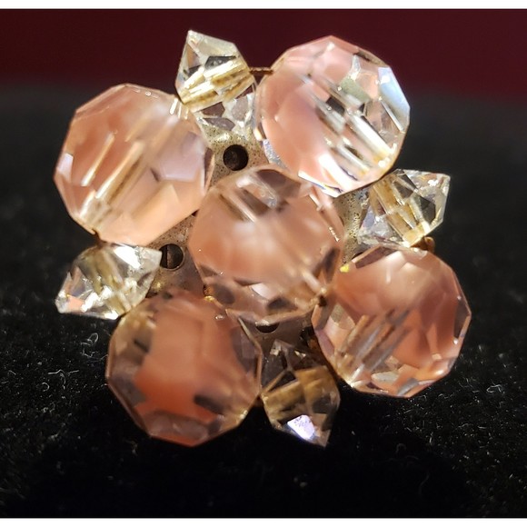 Vintage Unsigned Clip On Earrings, Cluster of Pink and Clear Beads - Picture 9 of 9